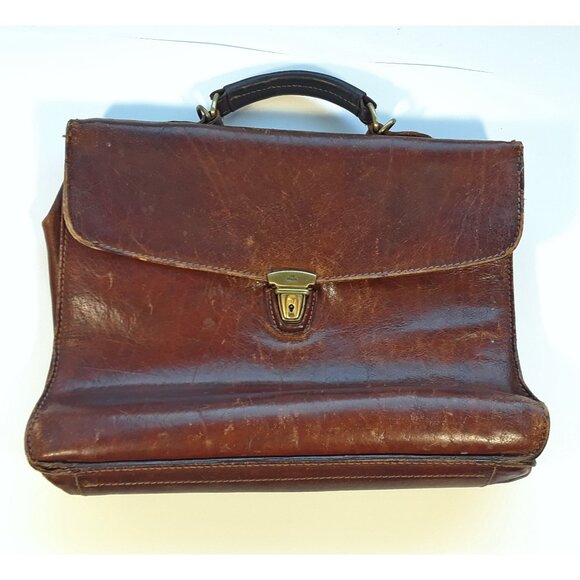 The Bridge Vintage Brown Briefcase Document Bag Real Leather Italy Attaché - Picture 9 of 13